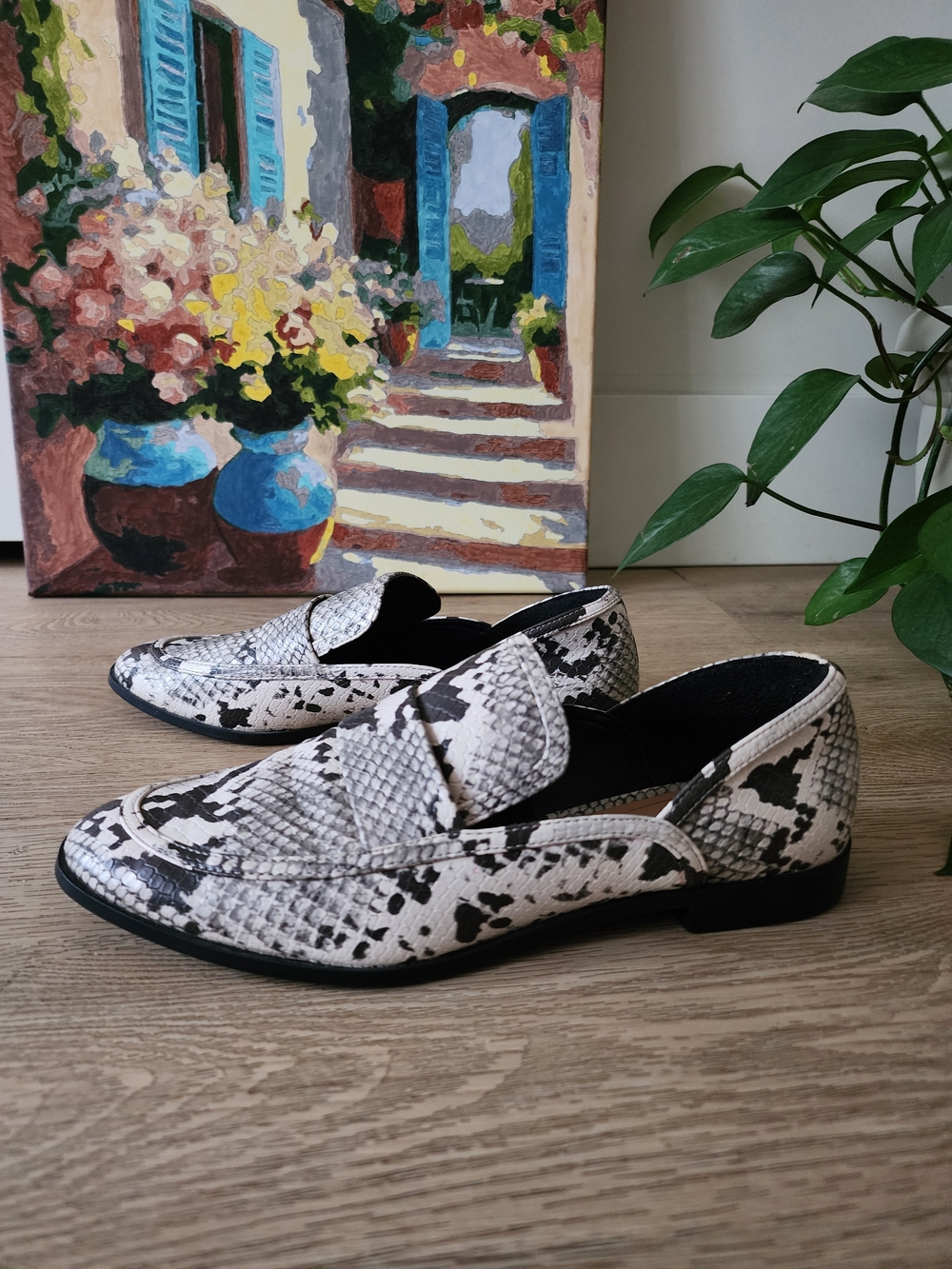 Zara Trafaluc Snake Print Loafers Women’s EU 38 Black White